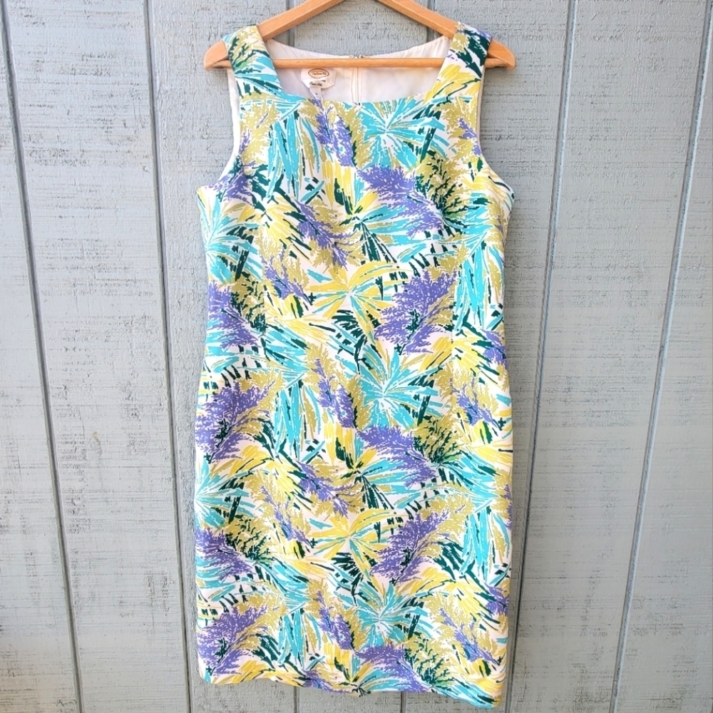 Talbots Pure Silk Tropical Vibrant Floral Sheath Dress size 14 Green Blue
